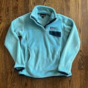 Patagonia Snap T Fleece Fuzzy Pullover Womens Size M Solid blue/teal